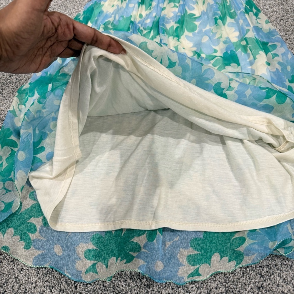 Vtg Studio M 100% Silk Blue Green Floral Halter Top Babydoll Dress Y2K Women’s M - Picture 4 of 8
